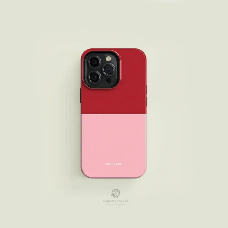 CASE-FACE | Bicoloured Red & Pink MagSafe iPhoneケース (iPhone 16/16 pro/16 pro max/15) アイフォン アイフォンケース カバー シンプル おしゃれ 耐衝撃 マグセーフ対応 スマホケース ワイヤレス充電対応 北欧デザイン ミニマリスト