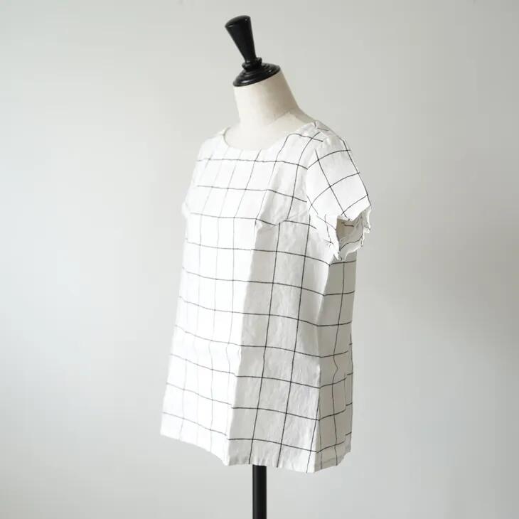 not PERFECT LINEN | BASIC LINEN T SHIRT (large checks) UK 8 UK 10 | リネン シャツ | レディース