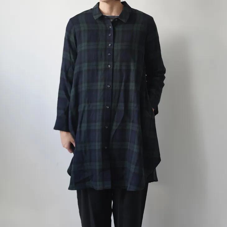 【SALE セール】frescute (フレスキュート) | 2/30 ソフトビエラ チェック チュニック (グリーン/ブラウン) size 38 | トップス ソフトタッチ｜北欧雑貨と音楽 HAFEN ハーフェン