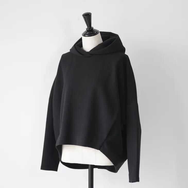 【SALE セール】MK･b (エムケービー) | メランジ起毛ニット&リブニット デザインフーディー (ブラック) size 40 | パーカー