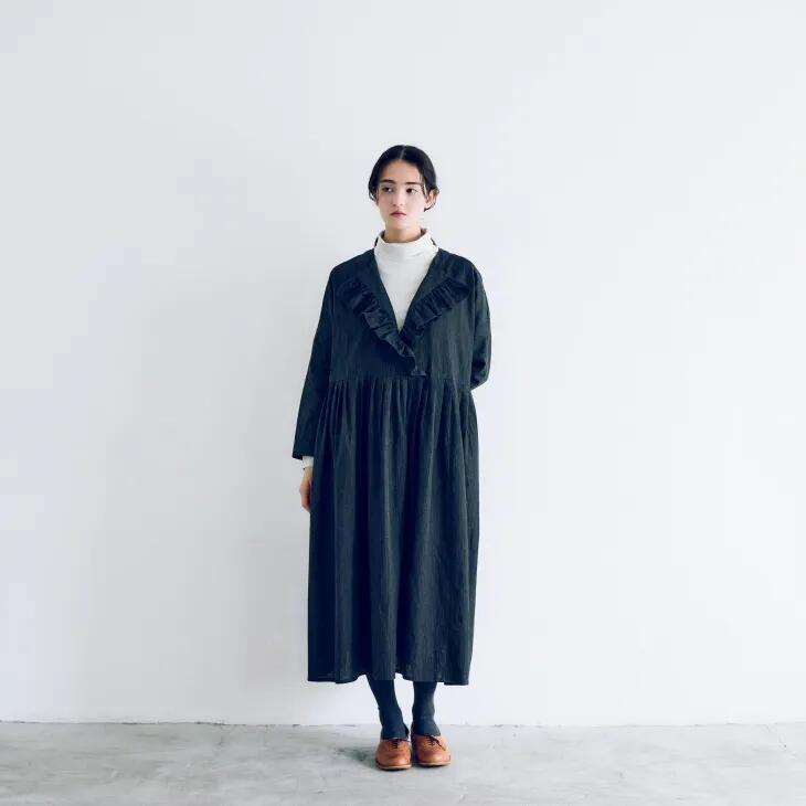 【タグ付新品】MAGALI 東炊きコットンビエラ クラシックワンピース 東炊きコットンビエラ・クラシック・ワンピース／ブラック