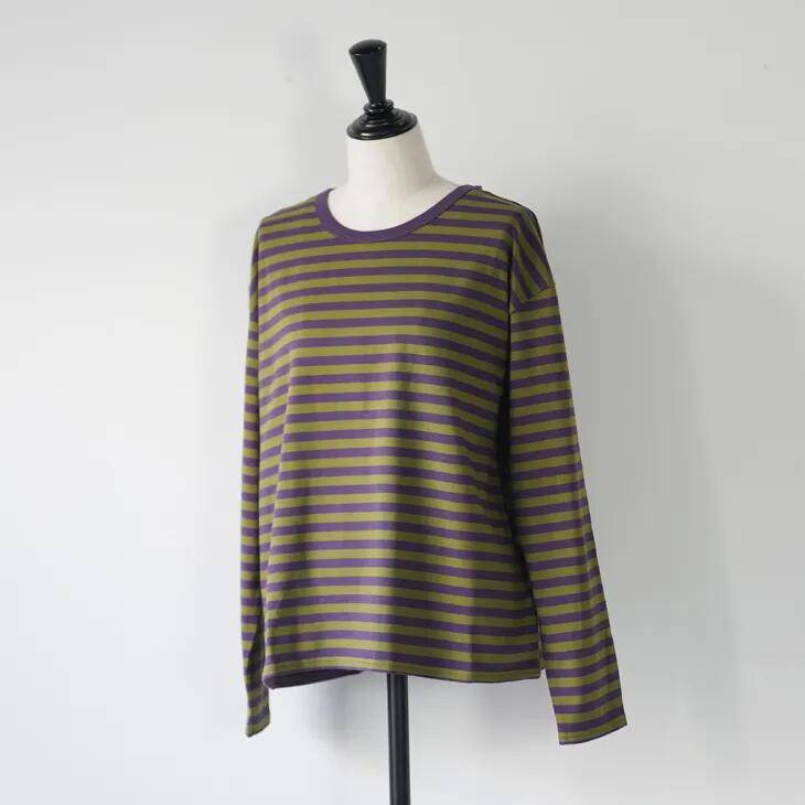 A WORLD OF CRAFT | long sleeve T-shirt (olive/aubergine) size M | ボーダーTシャツ 長袖 北欧 スウェーデン
