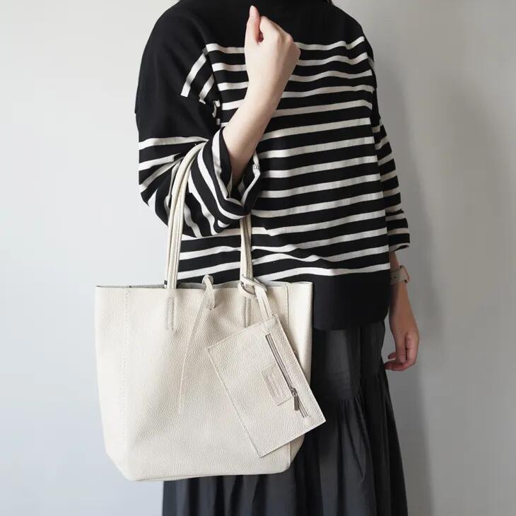 MARLON FIRENZE (マーロンフィレンツェ) | Medium Tote Bag with Pouch (light beige/gray) | ショルダーバッグ ハンドバッグ|北欧雑貨と音楽 HAFEN ハーフェン