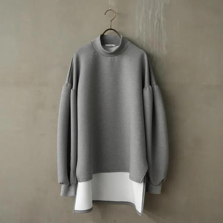【SALE セール】MANON (マノン) | CARDBOARD KNIT LONG SLEEVE MOC TEE (grey) one size | ダンボールニットロングスリーブ モックネック