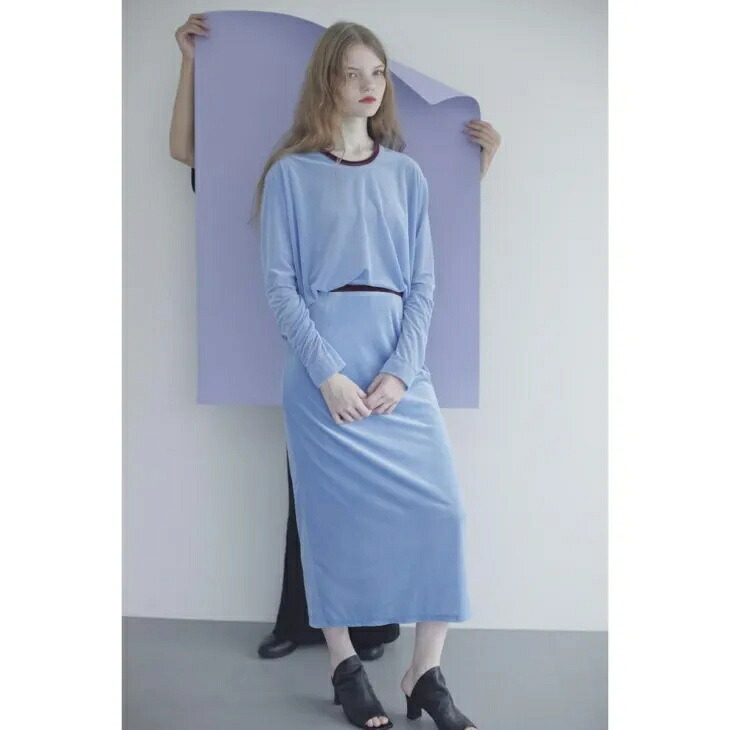 【再入荷】MANON (マノン) | SHEER VELOUR BICOLOR LS TEE (sax) one size | シアーベロア バイカラー ロングスリーブT 長袖｜北欧雑貨と音楽 HAFEN ハーフェン