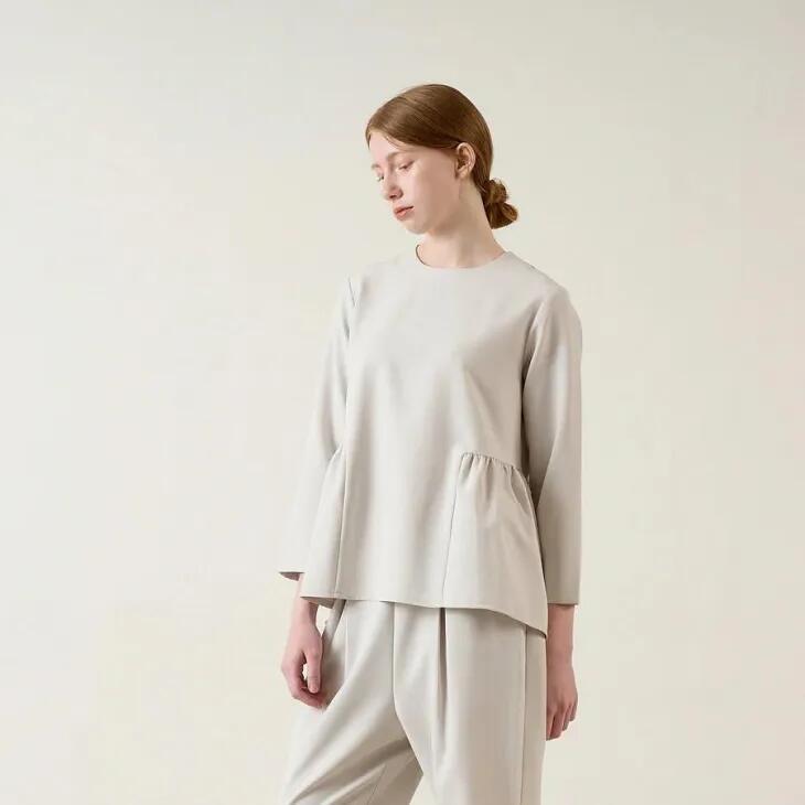 UN CINQ (アンサンク) | STRETCH DOUBLECLOTH PEPLUM BLOUSE (gray) | ストレッチ ダブルクロス ペプラム ブラウス｜北欧雑貨と音楽 HAFEN ハーフェン