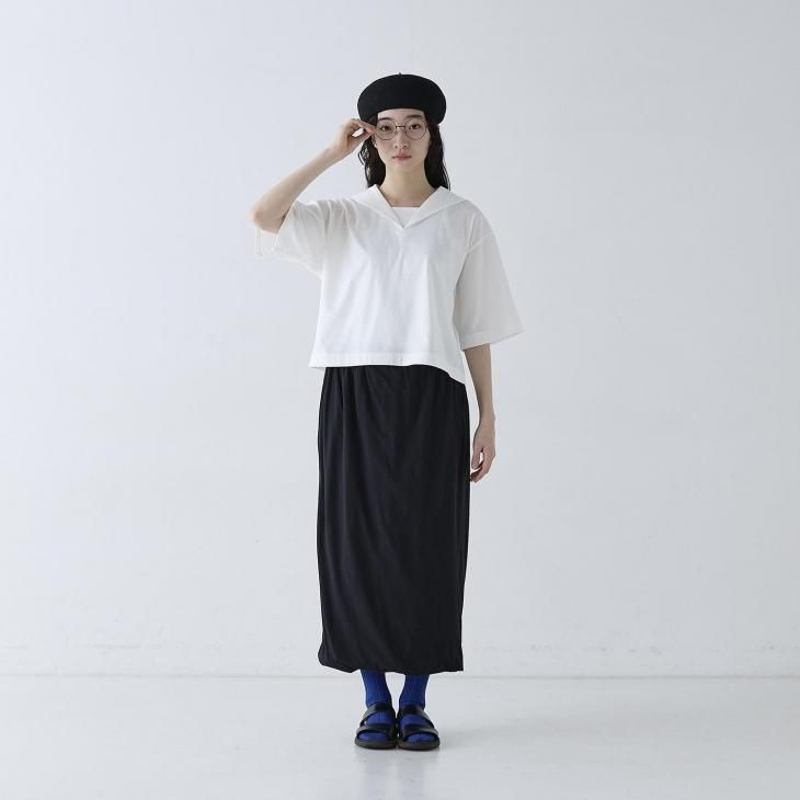 Cion (シオン) | コットンセーラーTシャツ (オフホワイト/ブラック) | トップス レディース 天竺ニット プルオーバー Tシャツ セーラーカラー カットソー シンプル ナチュラル ベーシック