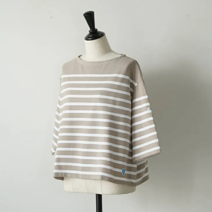 ORCIVAL | BOAT NECK HALF SLEEVE P.O. (taupe x white) size 1 | オーシバル ボートネック ハーフスリーブ プルオーバー