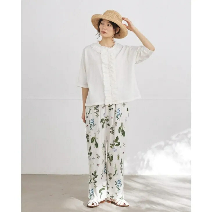 【再入荷】TUTIE. (ツチエ) | コットンボイルフラワープリントパンツ (ブルー) | ボトムス 綿麻 リネン 麻 花柄 ボタニカル｜北欧雑貨と音楽 HAFEN ハーフェン