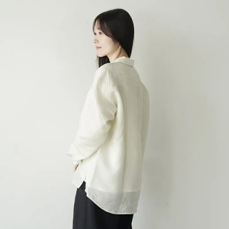 ASEEDONCLOUD | Merchant Reversible shirt (off white) size S | アシードンクラウド トップス ストライプ リネン キュプラ 2way｜北欧雑貨と音楽 HAFEN ハーフェン