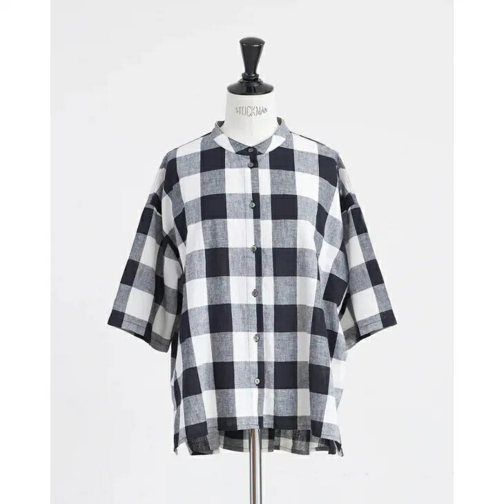 HEAVENLY (ヘブンリー) | COTTON LINEN 5/SLEEVE SHIRT (block check) | コットン リネン 5スリーブ シャツ 5分袖|北欧雑貨と音楽 HAFEN ハーフェン