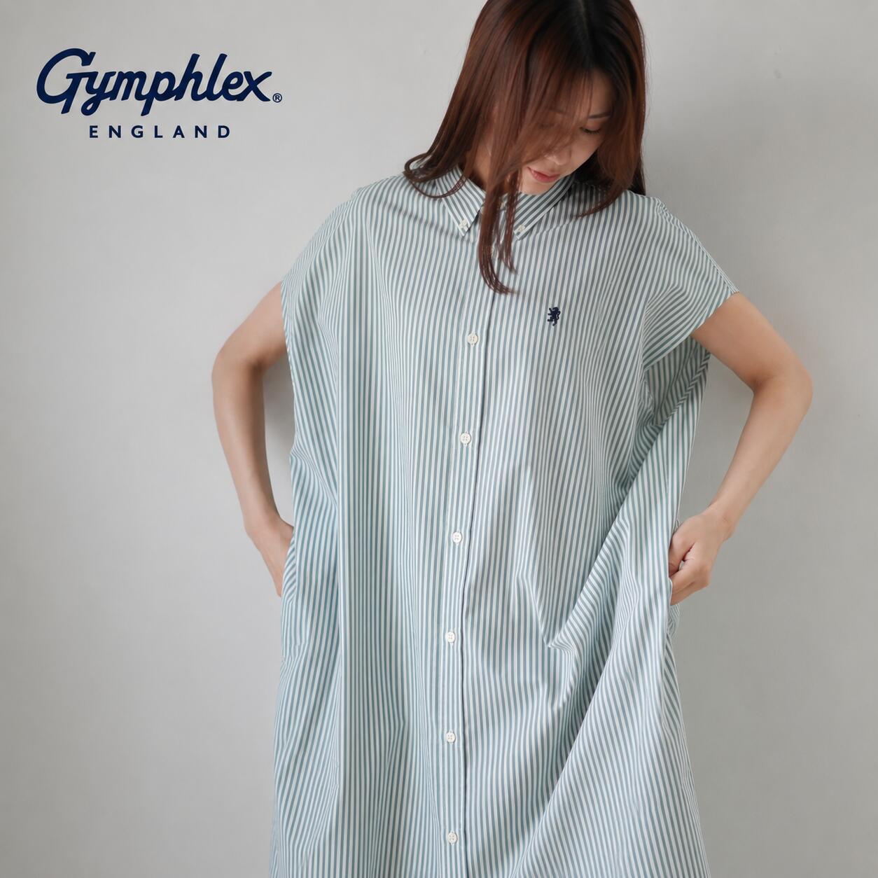 GYMPHLEX | MTS SLEEVELESS B.D. SHIRT DRESS (green x white stripe) size 14 | ジムフレックス シャツワンピース｜北欧雑貨と音楽 HAFEN ハーフェン