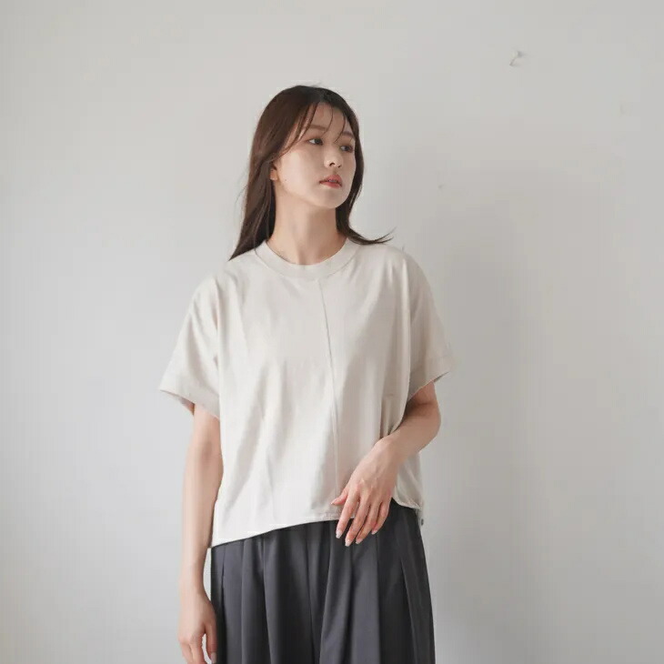 【再入荷】MANON (マノン) | SPINDLE BOX TEE 2 (beige) | レディース Tシャツ ボックスT プルオーバー 半袖 スピンドル ボックスシルエット ゆったり ベージュ ナチュラル|北欧雑貨と音楽 HAFEN ハーフェン