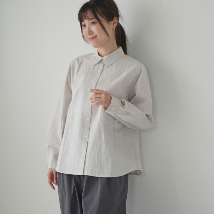STAMP AND DIARY | オーバーシャツ (ライトグレー) | スタンプアンドダイアリー レディース シャツ オーバーシャツ 40/1シワタイプライター コットン 長袖 ビッグシルエット ゆったり ライトグレー ナチュラル カジュアル 日本製|北欧雑貨と音楽 HAFEN ハーフェン