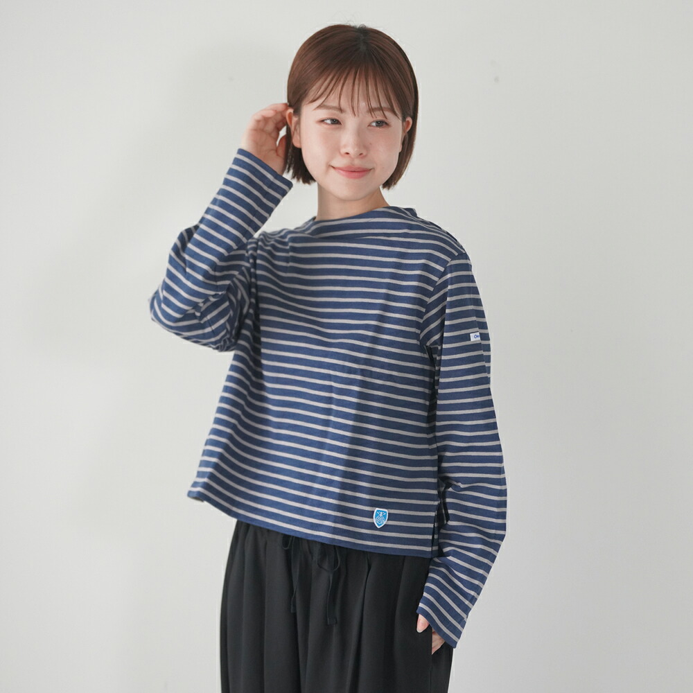 ORCIVAL | CLN BOAT NECK LONG SLEEVE CROPPED P.O. size 2 | オーシバル レディース ボートネック プルオーバー カットソー バスクシャツ 細ボーダー 長袖 クロップド丈 コットン 綿 マリン ゆったり ナチュラル シンプル 大人カジュアル 春 秋 定番｜北欧雑貨と音楽 HAFEN ハーフェン