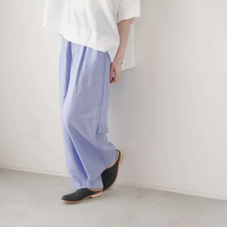 MANON (マノン) | LINEN TWO TUCK EASY PANTS (lavender) size 0 | レディース ワイドパンツ イージーパンツ 2タック タックパンツ リネン 麻 ウエストゴム ゆったり ラベンダー ナチュラル カジュアル 日本製 春夏｜北欧雑貨と音楽 HAFEN ハーフェン