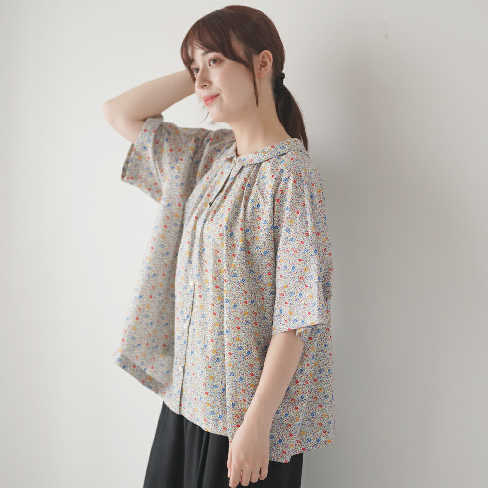 utilite (ユティリテ) | LIBERTY Print フロントタック 2WAYブラウス (Katie and Millie) | レディース ブラウス シャツ LIBERTY リバティプリント フロントタック 2WAY コットン 綿 半袖 花柄 ゆったり ナチュラル 日本製|北欧雑貨と音楽 HAFEN ハーフェン