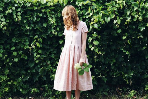 Offon Short Sleeve 北欧 Linen Dress 北欧雑貨 Dusty Rose Short ワンピース 着丈90cm リトアニア リネン 麻 北欧 東欧 北欧雑貨と音楽 Hafen ハーフェン リトアニアのoffonからナチュラルなリネン ドレス