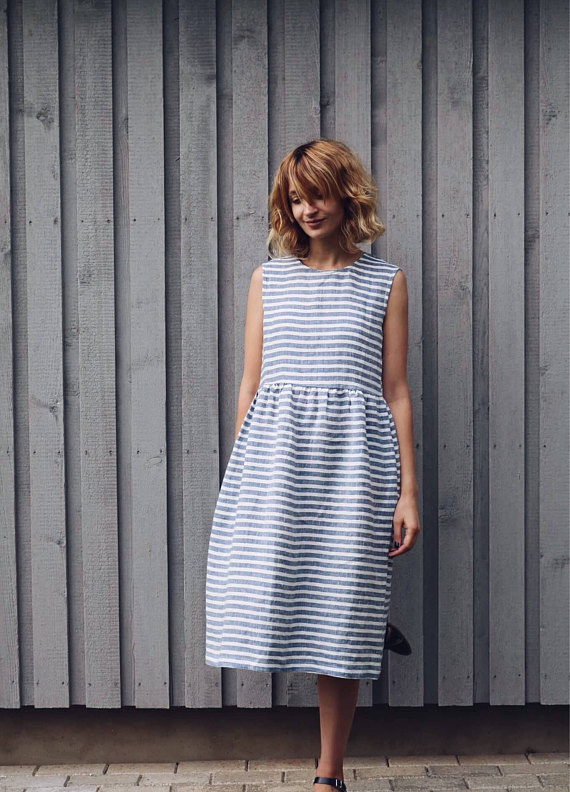 【楽天市場】【セール SALE】OffOn | sleevless linen dress (blue stripe) | ワンピース