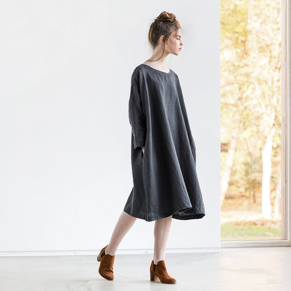 【楽天市場】not PERFECT LINEN Oversized loose fitting linen dress (charcoal