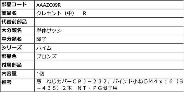 AAAZC09R] クレセント中（右用） 窓（サッシ）部品(鍵・錠) LIXIL・トステム 8iGfl2ygFz, DIY、工具 -  ritnak.org