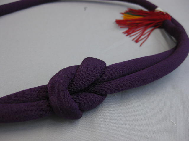 正絹紫地ちりめん丸ぐけ帯締め ぐっと風帯随行 Daemlu Cl