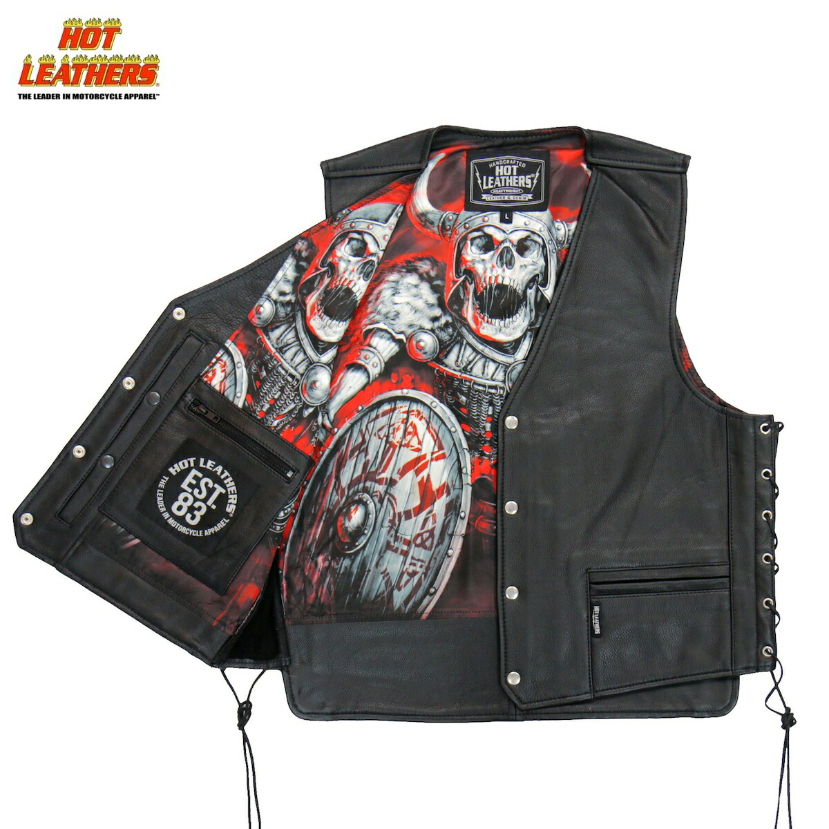 世界的に有名な Hot Leathers バイク レザーベスト 本革 牛革 Grey Rub Off Heavyweight Leather Vest グレー ソフト革 カウハイド ウエスト調節可能 両脇編み上げ サイドレース クラシックスタイル 5フロントボタン バイカー メンズ 米国ホットレザー 直輸入 大きい