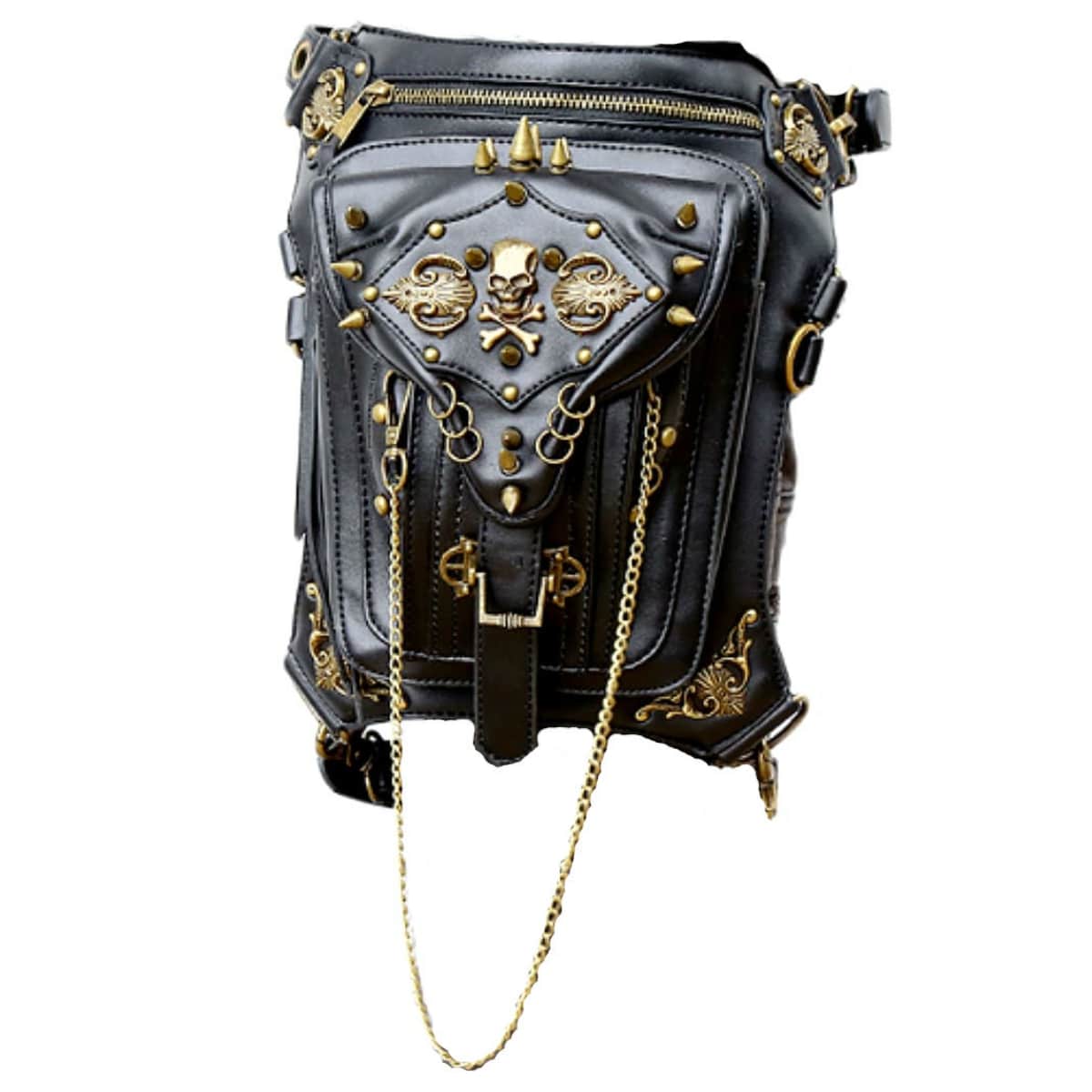 全3類概念![PU Leather Steampunk Waist Bag] PUレザー・スチームパンク・ウエスト・バッグ! 黒いこと 黒 ゴシック 張りさける サバゲー スタッズ リベット 遮蔽物 自動二輪車に! 同盟罷工さあ美や引っ掛かりの留め方で何通り道もの役立つことが能力のある! レッグバッグ 御居処御徒面子*