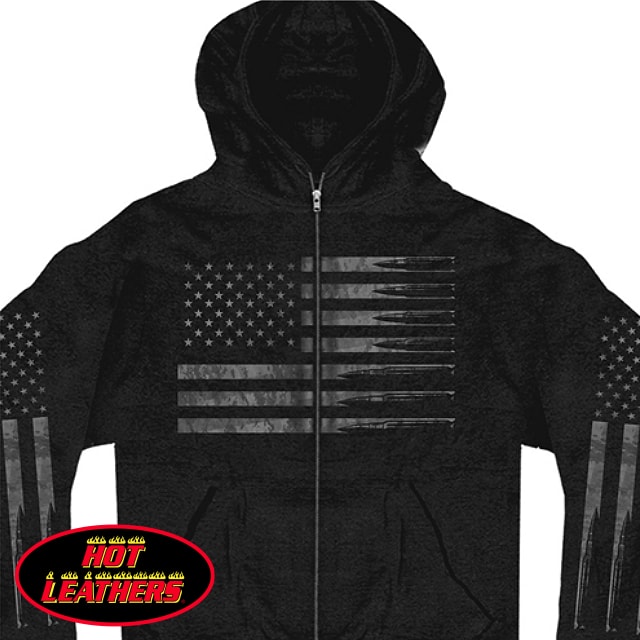 日本未発売! セール価格! ホットレザー [American Flag Bullets Men Sweatshirt] アメリカンフラッグ ブレッツ メンズ ジップアップ フード パーカー! フーディー スウェット 米国直輸入! ブラック 黒 英字 星条旗 長袖
