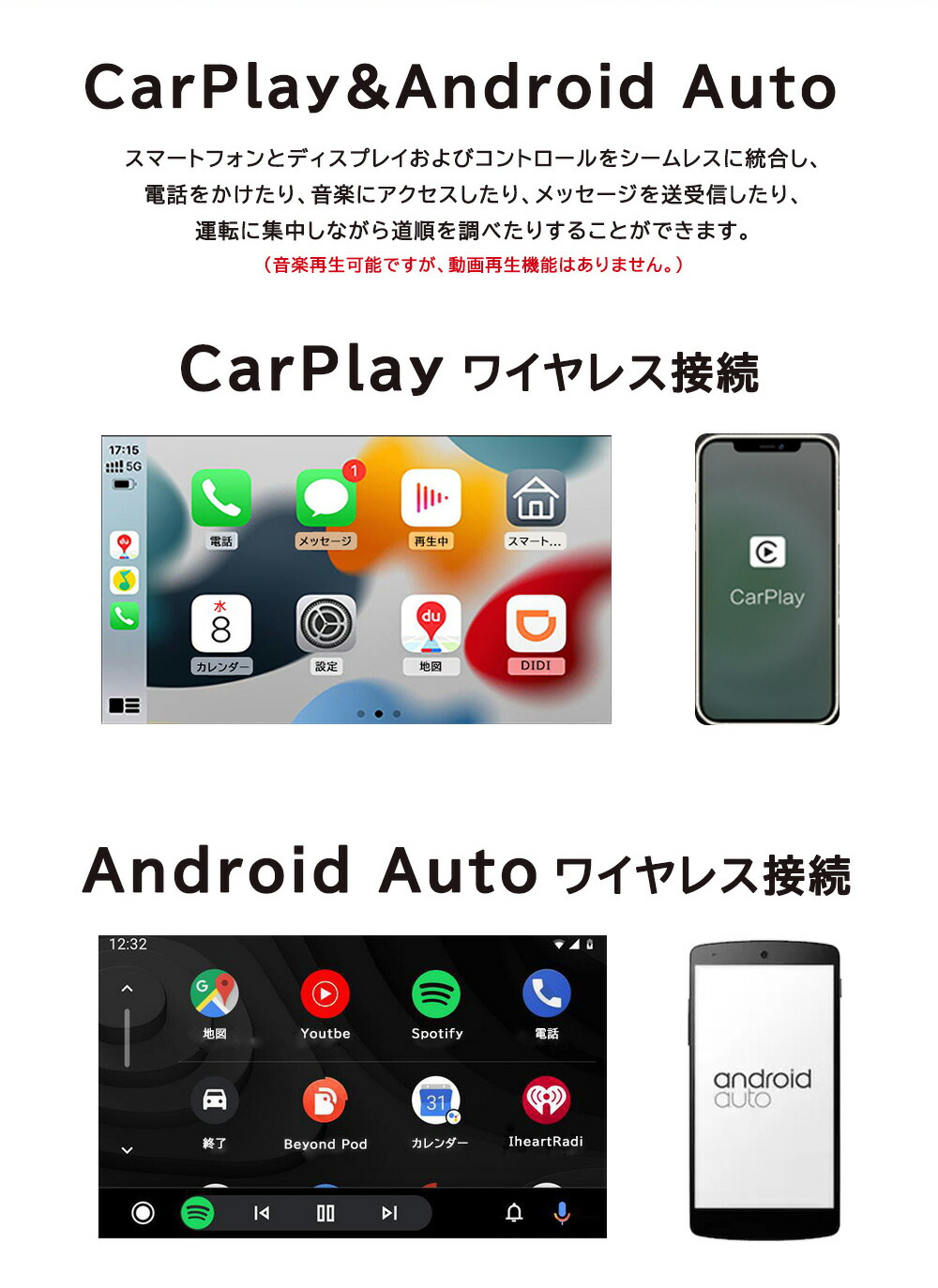 市場 機能満載 ポータブルナビ カーナビ セット iPhone AndroidAutoバックカメラモニター Carplay ディスプレイオーディオ  カーオーディオ bluetooth