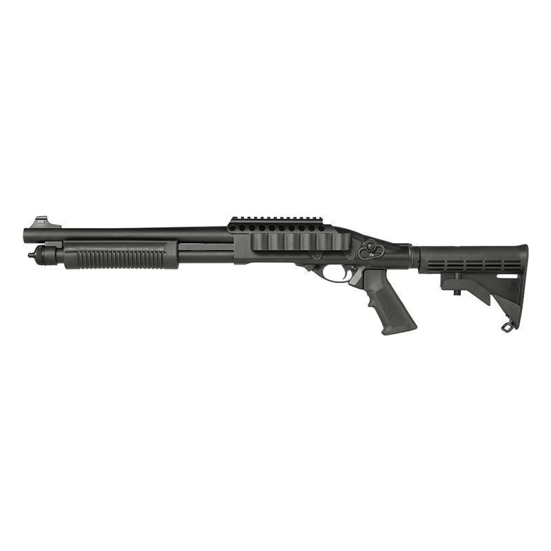 Golden Eagle M870 ガスショットガン ショートモデル Tactical/Black CO2仕様 ショットシェルホルダー搭載モデル｜H．T．G．店