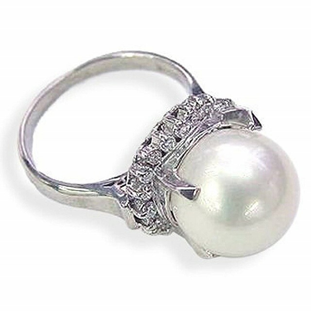 楽天市場】SV本貝パールリング11ミリ珠キュービックジルコニア取り巻き