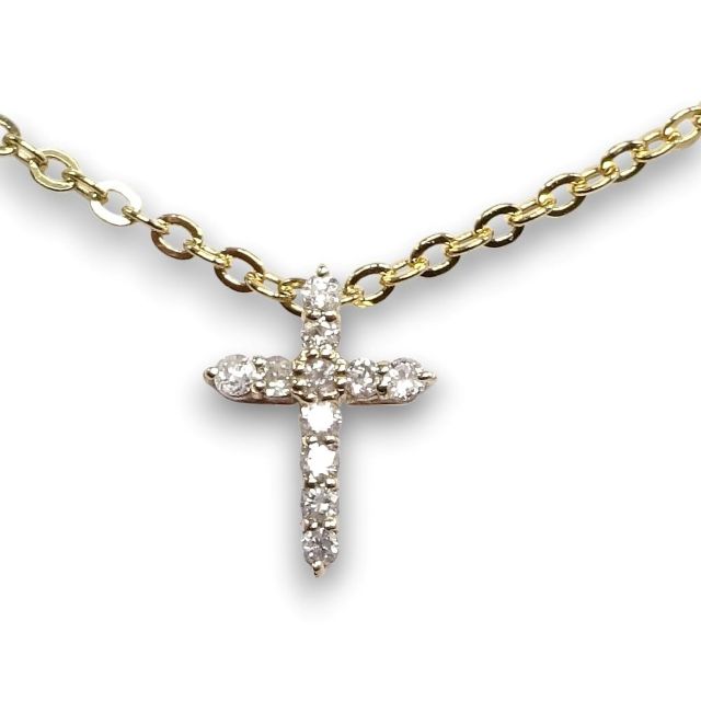 K10YG ダイヤモンド クロスネックレス プチペンダント0.10カラット11石鑑別書付 プチネックレス<br />【送料無料】【レディース,激安,特価,通販】