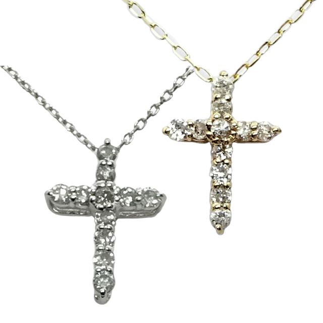 K10（YG or WG)ダイヤモンド クロスネックレス＜br /＞プチペンダント0.10カラット11石鑑別書付 プチネックレス＜br /＞【送料無料】【レディース,激安,特価,通販】 18,104円
