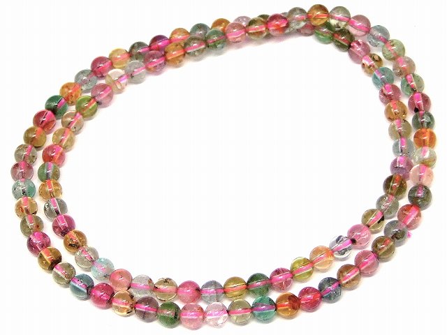 67723　　ミックストルマリン 電気石 5mm～6mm AAAA 三重ブレスレット ネックレス 長さ51cm 送料無料 ブラジル産 天然石 パワーストーン
