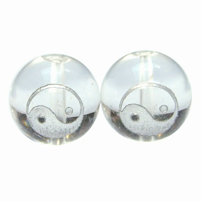楽天市場】水晶陰陽玉(銀字) 10mm 太極図 【彫刻 一粒売りビーズ