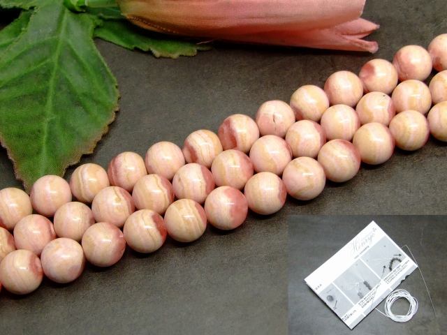 64420　　インカローズ 10mm A+ 1連37cm 通し針、解説書、1ｍゴム付き 鑑別済・本物保証 送料無料 アルゼンチン産 天然石 パワーストーン｜品良店