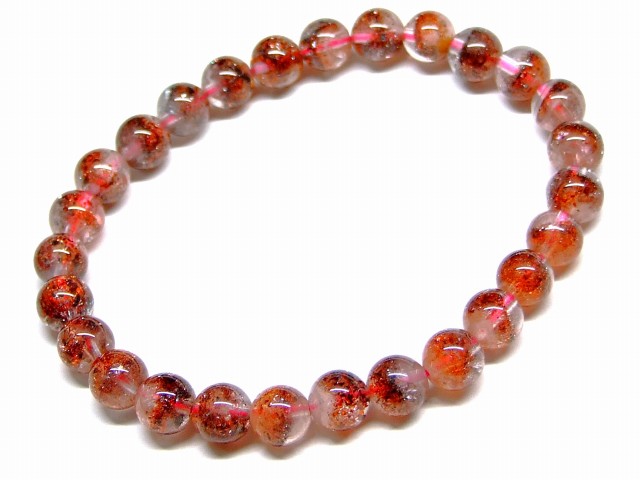 65526　　ストロベリーファントムクォーツ 苺水晶 6mm 5A ブレスレット 内径16cm ポーチ付き 送料無料 ブラジル産 天然石 パワーストーン