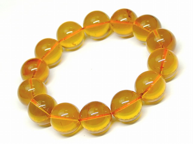 65937　　アンバー 琥珀 16mm 5A ブレスレット 内径18cm ポーチ付き 鑑別済・本物保証 送料無料 メキシコ産 天然石 パワーストーン