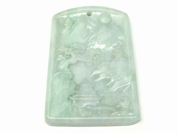 66497　　今月の半額 ミャンマー翡翠 ペンダントトップ 50mm×36mm 1個売り ヒスイ ?州 蘇州 ミャンマー産 送料無料 天然石 パワーストーン