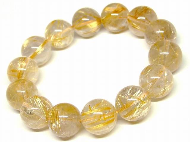 66746　　タイチンルチルクォーツ 針水晶 15mm～16mm 5A ブレスレット 内径18cm ポーチ付き 送料無料 ブラジル産 天然石 パワーストーン