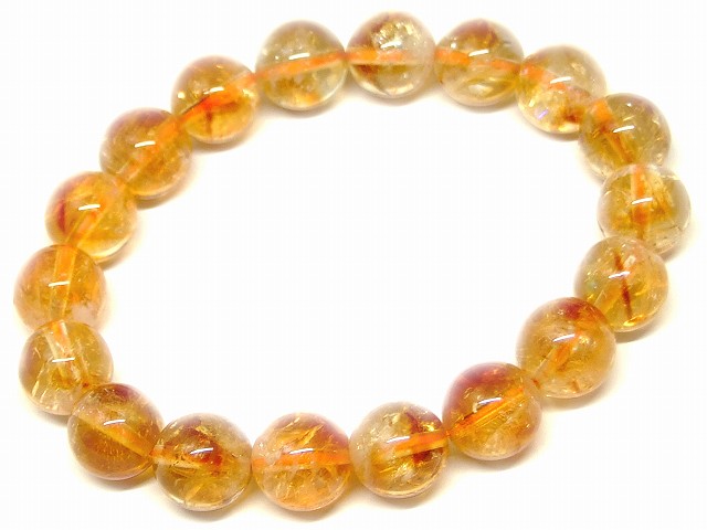 66785　　虹入り シトリン 黄水晶 11mm～12mm AA ブレスレット 内径18cm ポーチ付き 送料無料 天然石 パワーストーン