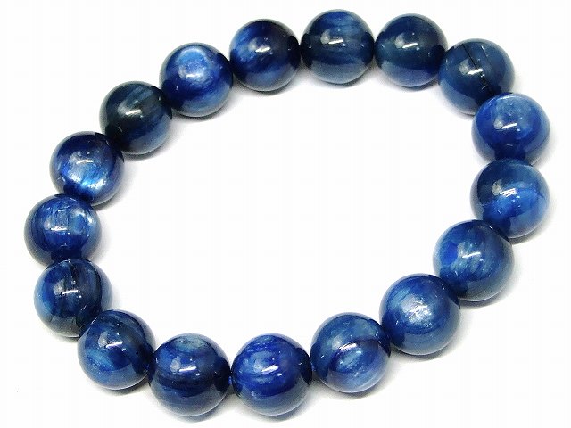 g3-681F　　カイヤナイト 12mm AAA ブレスレット 内径18cm 鑑別済 本物保証 ポーチ付き 送料無料 ブラジル産 天然石 パワーストーン｜品良店