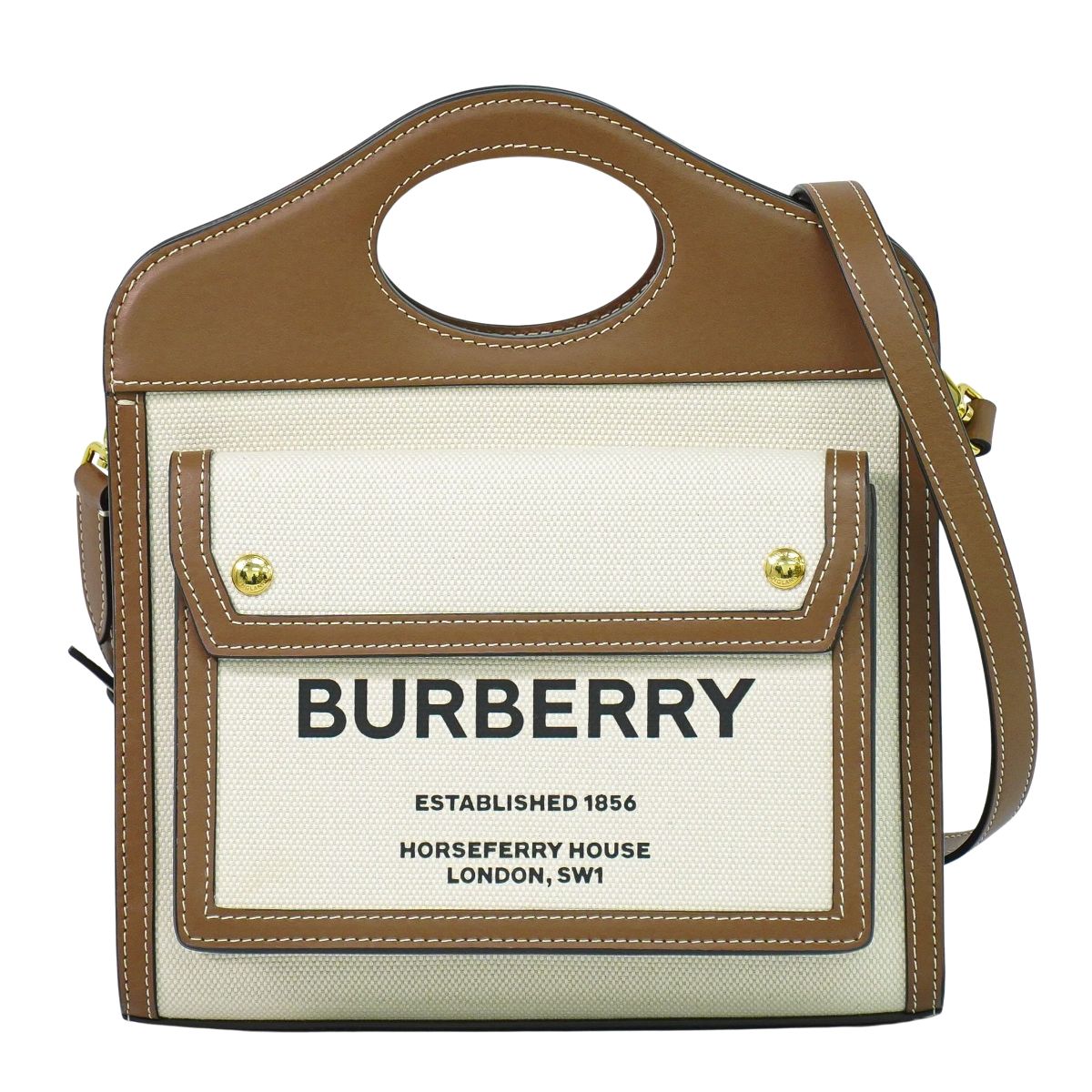 本物 バーバリー BURBERRY ミディアム ツートン 2WAY ショルダーバッグ ハンドバッグ ポシェット キャンバス レザー ベージュ ブラウン バッグ 中古・|BRAND BOX