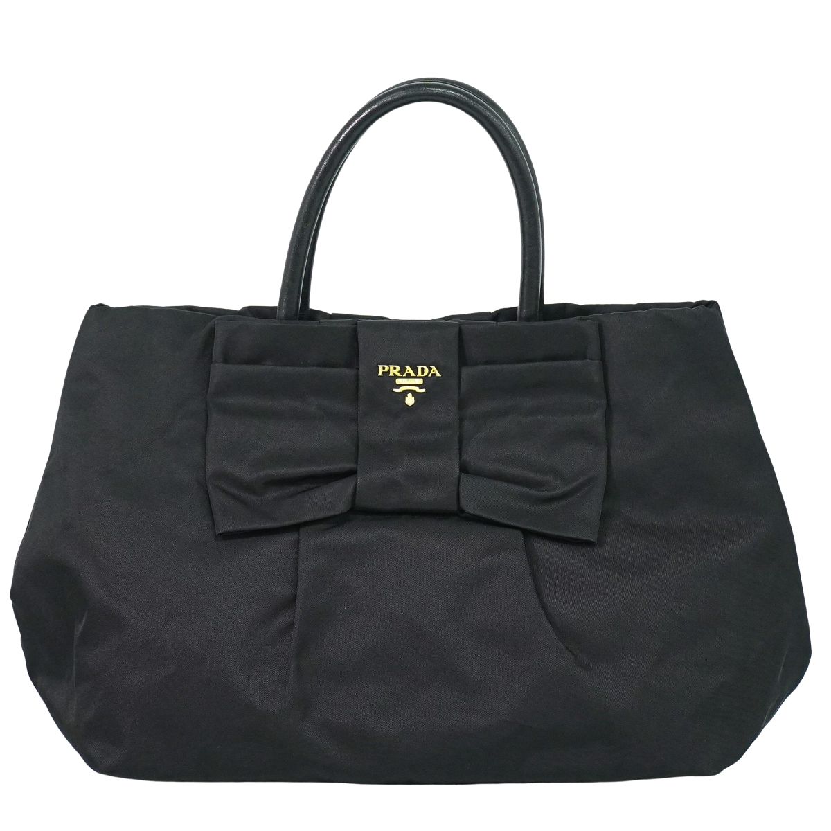 本物 プラダ PRADA テスート リボン トートバッグ ハンドバッグ ナイロン ブラック BN1601 Tessuto バッグ 中古・