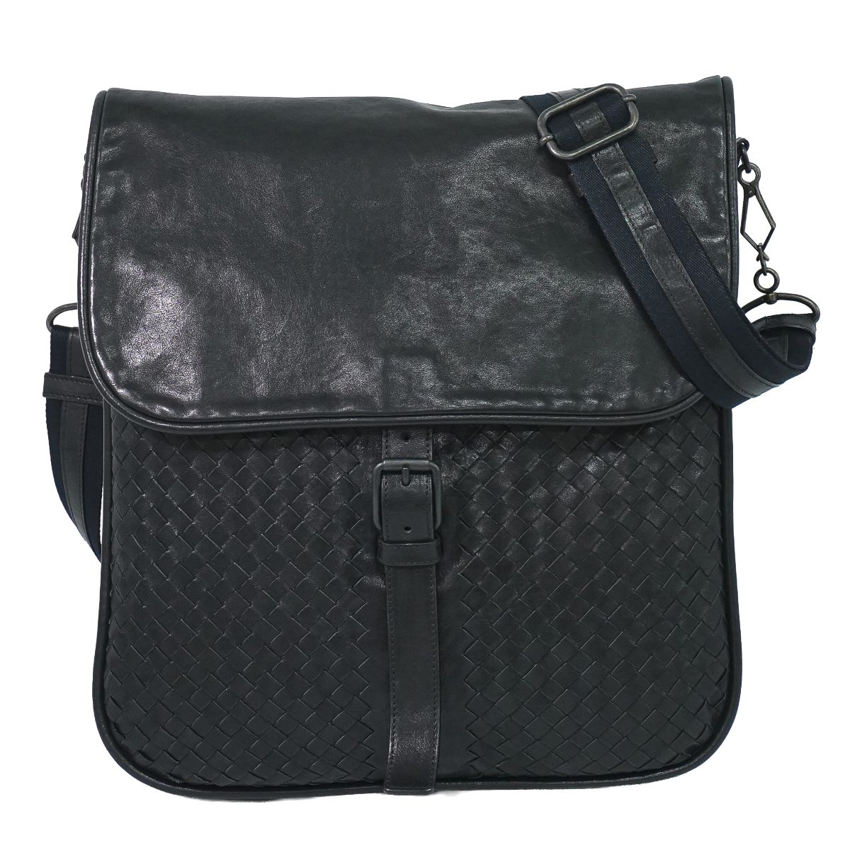 本物 ボッテガ ヴェネタ BOTTEGA VENETA イントレチャート ショルダーバッグ ポシェット レザー ブラック Intrecciato バッグ 中古・|BRAND BOX