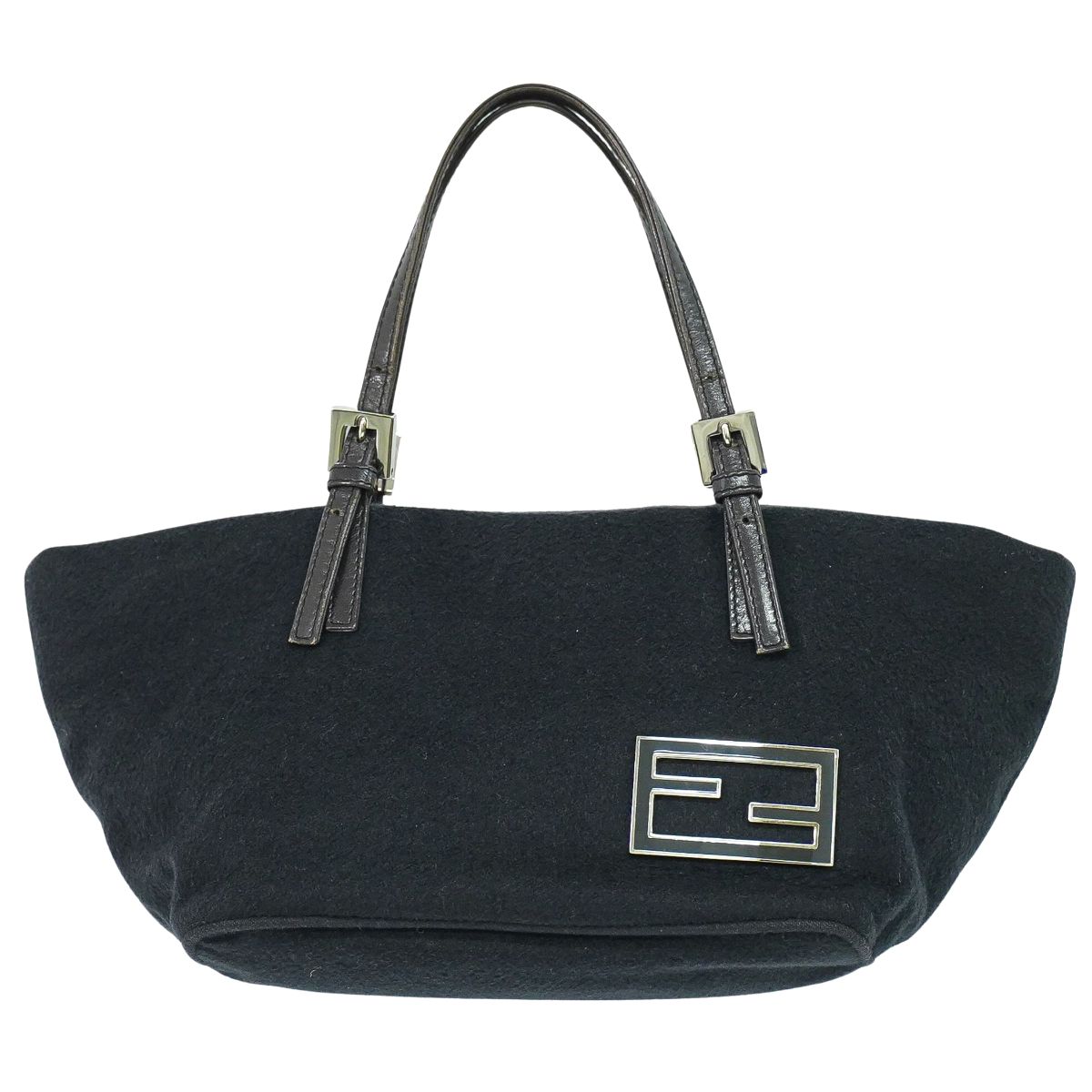 本物 フェンディ FENDI ズッカ ロゴ トートバッグ ハンドバッグ カシミヤウール ブラック バッグ 中古・