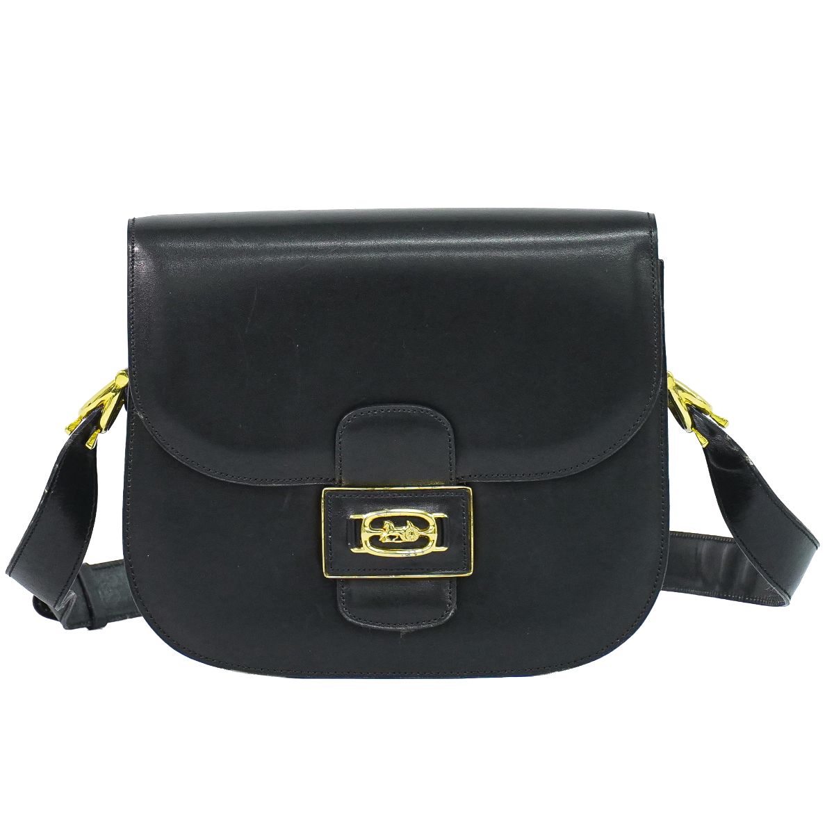 本物 セリーヌ CELINE 荷馬車金具 ショルダーバッグ なめし革 黒いこと 御徒面子 中古・