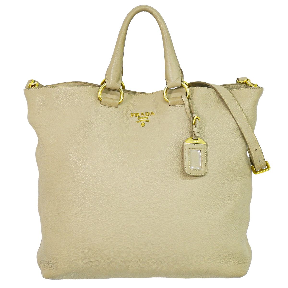 本物 プラダ PRADA レザー 2WAY ショルダーバッグ トートバッグ ハンドバッグ ベージュ バッグ 中古・|BRAND BOX