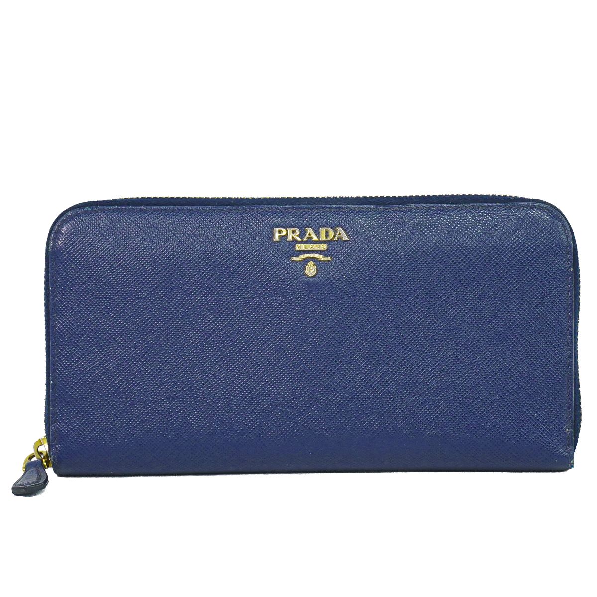 本物 プラダ PRADA レザー ラウンドファスナー 長財布 ロングウォレット ブルー 財布 ウォレット 中古・|BRAND BOX
